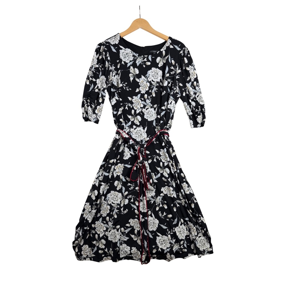 R&K Floral Print Half Sleeve Midi Dress size 14‎ Black/White